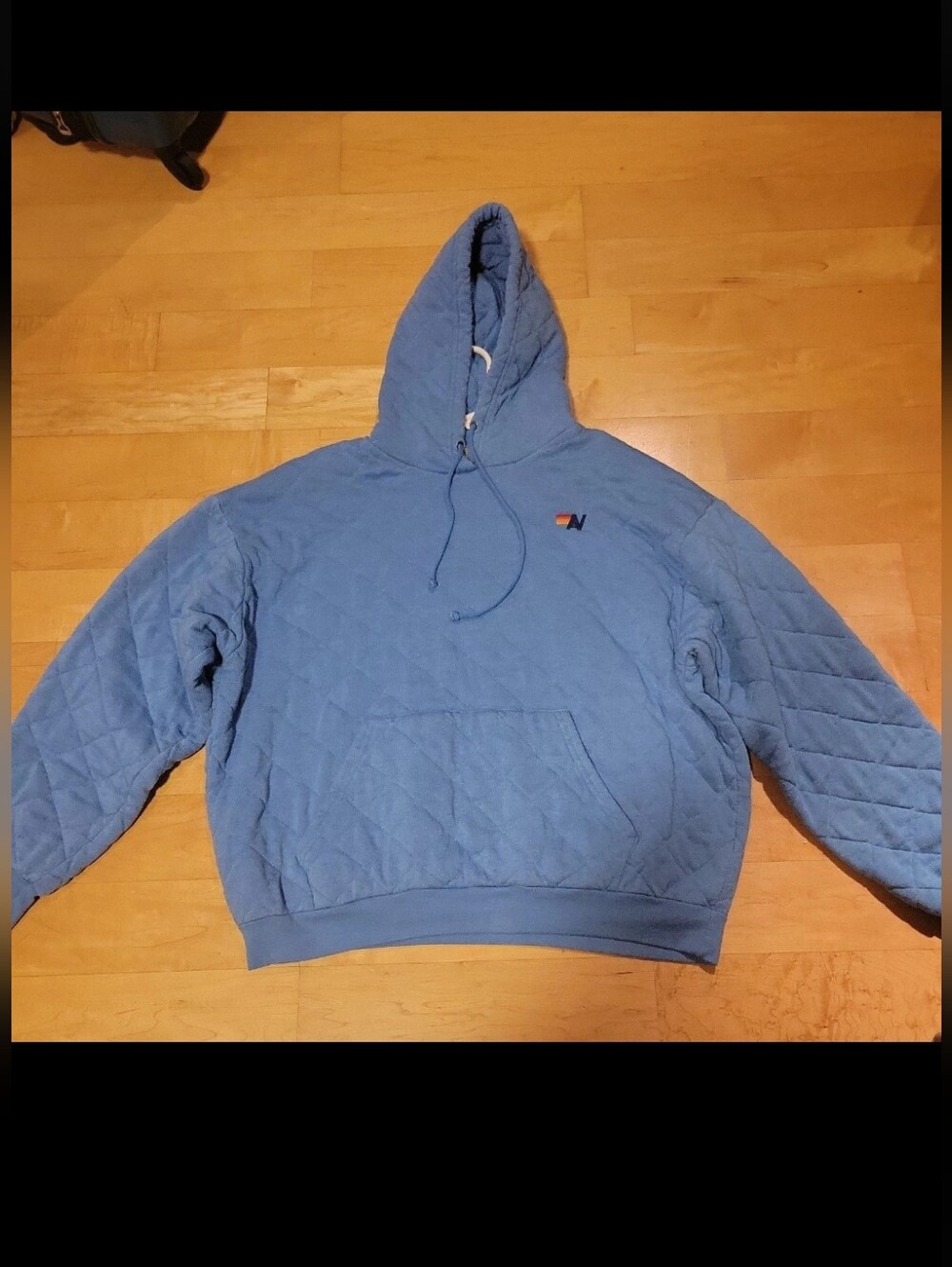 Aviator Nation Ocean Blue Quilted Pull9ver Hoodie Mens XL